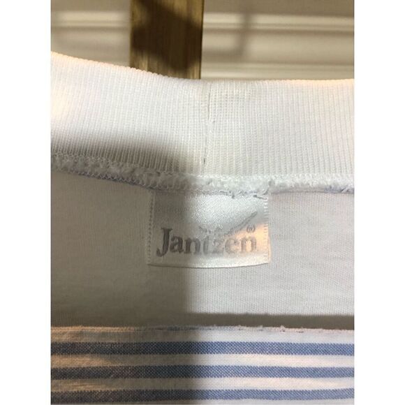 Jantzen Women’s White and Blue Short Sleeve Blouse Size L - Picture 5 of 6